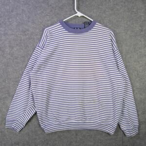 Vintage GAP Sweater Mens Small Purple White Striped Cotton Crewneck Pullover 90s